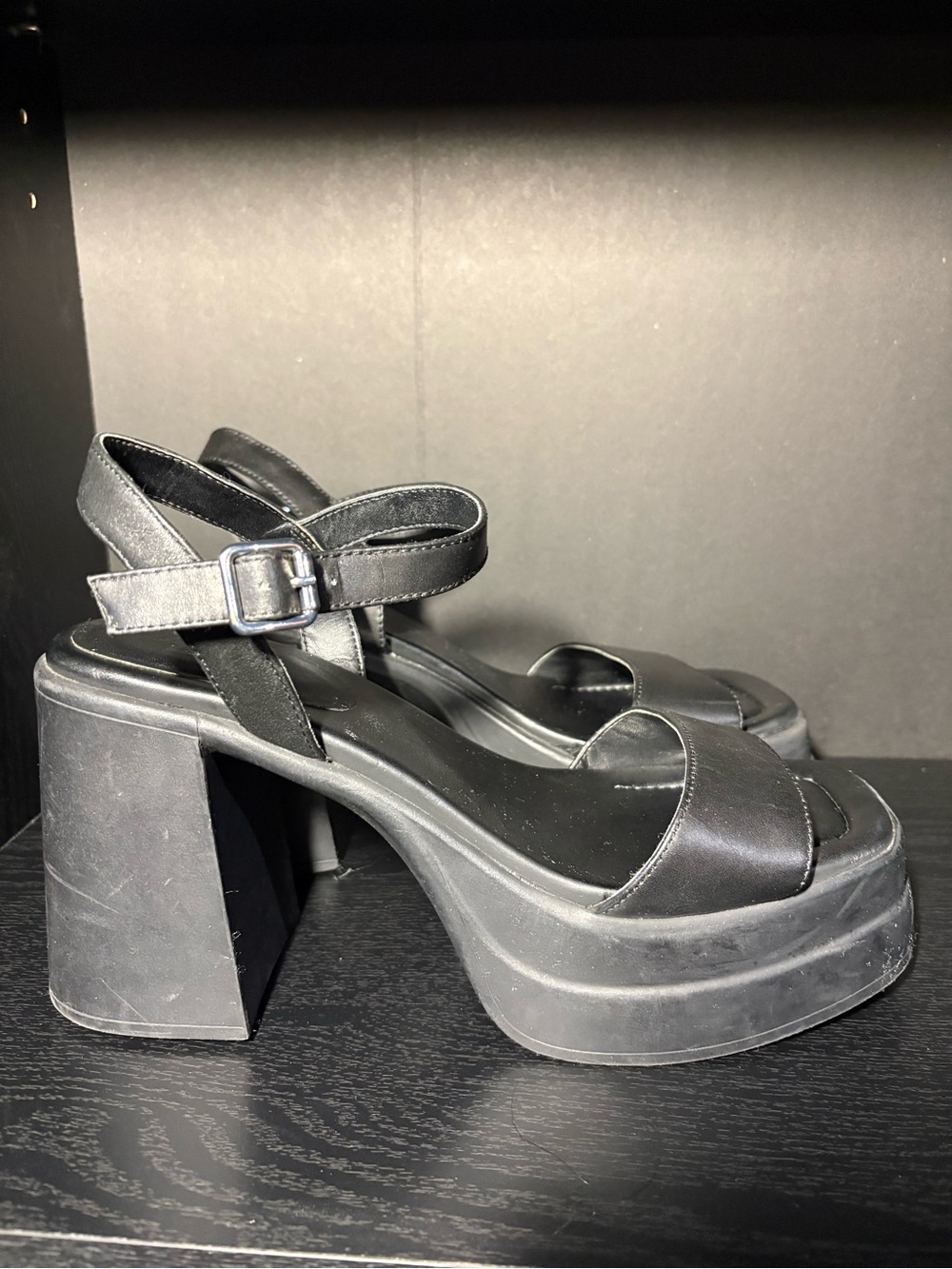 Steve Madden Black Platform Block Heel Sandals